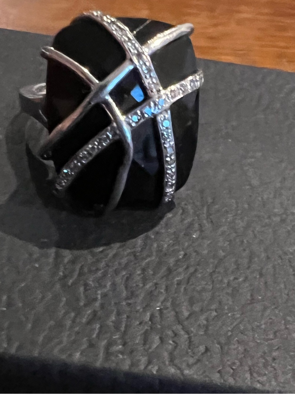 Black Onyx Cushion Cut Wrap Ring in Sterling Silver with Simulated Diamonds 7.5!